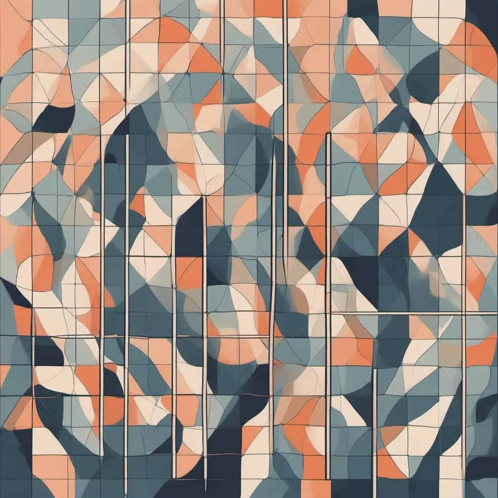 Orange, blue-grey, and cream triangular shapes separated by thin white lines on a light background
